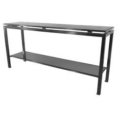 Guy Lefevre Large Console in Brushed Steel, with Tinted Glass, Maison Jansen 5