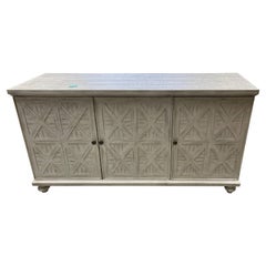 Grey White Washed Three-Door Console or Credenza X Panels Design, 21st Century