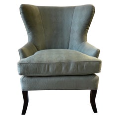 Wing Back Style Chair in an Aqua Color Fabric, 21st Century
