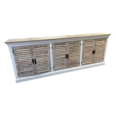 Large White Washed Four-Door Cabinet with Shutter Style Doors, 21st Century
