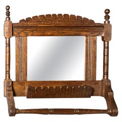 Antique Victorian Eastlake Oak Shaving Mirror with Towel Bar