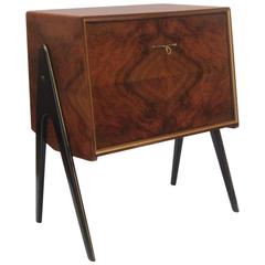Vintage Small Italian 1950s Walnut Cocktail Cabinet with Mirrored Interior