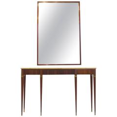 1950s Rosewood Console Table and Matching Mirror by Paolo Buffa