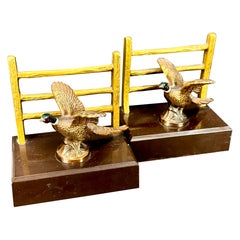Pair of MCM Patinated Bronze Faux Bois Geese Brass Bookends