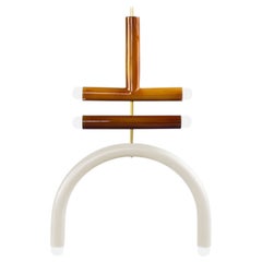 Ceramic Pendant Lamp 'TRN F2' by Pani Jurek, Ochre, Brown & White
