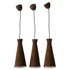Set of Three Lovely Mid-Century Modern Rattan Diabolo Pendant Lamps 1960s