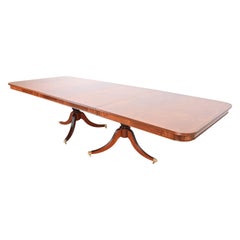 Baker Furniture Style Georgian Banded Flame Mahogany Double Pedestal Table