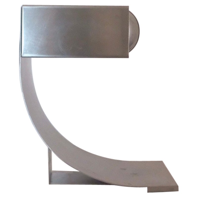 "Brushed" table lamp by designer Michel Boyer in folded stainless steel