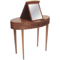 Small Italian 1940s Oval Dressing Table with Integrated Mirror