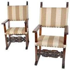 Pair of Italian Walnut Throne Chairs