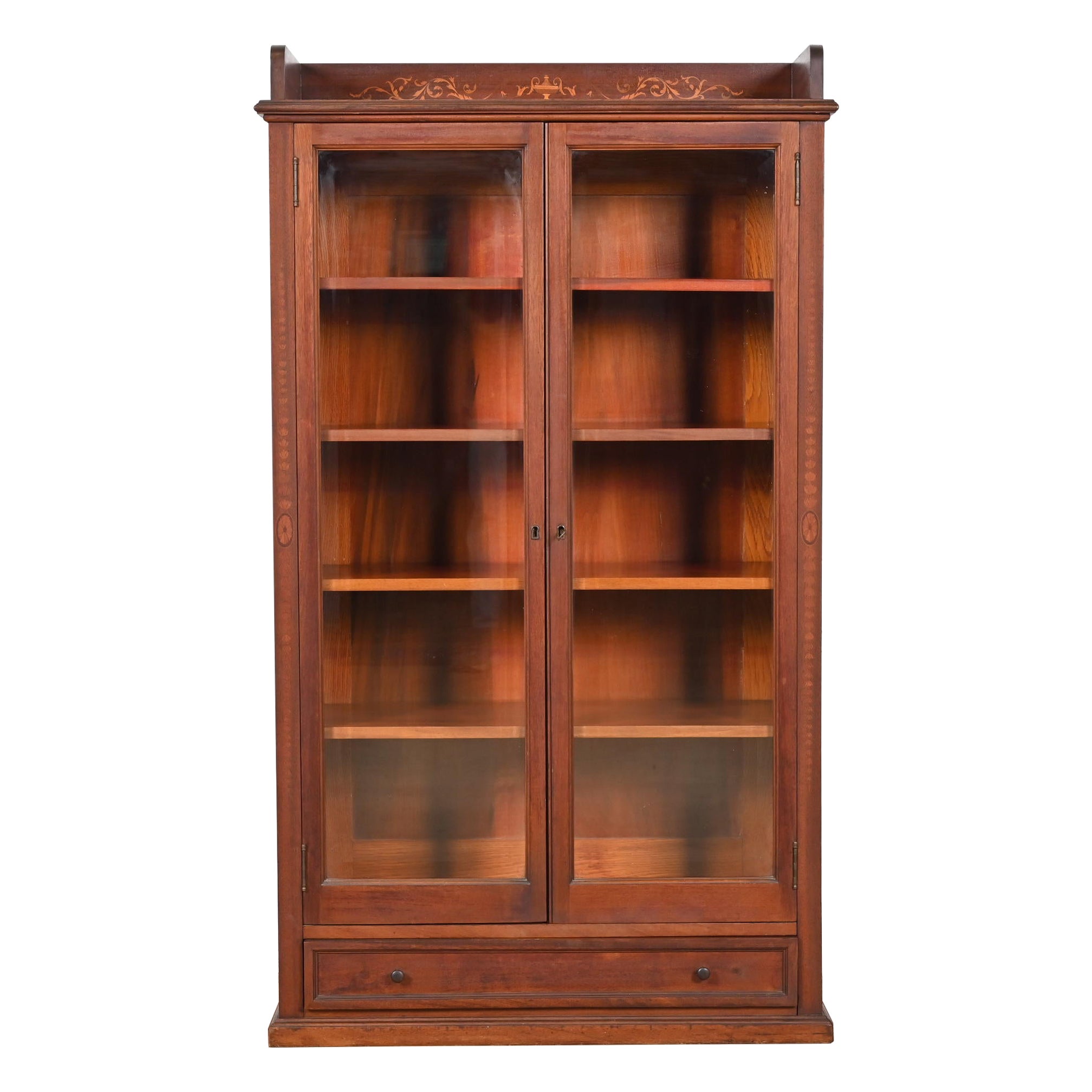 R. Librería doble de caoba tallada de estilo victoriano antiguo J. Horner