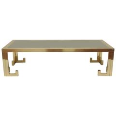 Belgian 1970s Brass and Smoked Mirror Coffee Table
