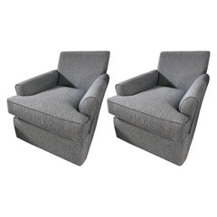 Pair of Swivel Club Chairs Upholstered in a Blue Tone Fabric, 21st Century