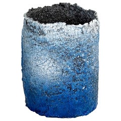 Vaso in ceramica blu strutturato - Design costiero sfumato