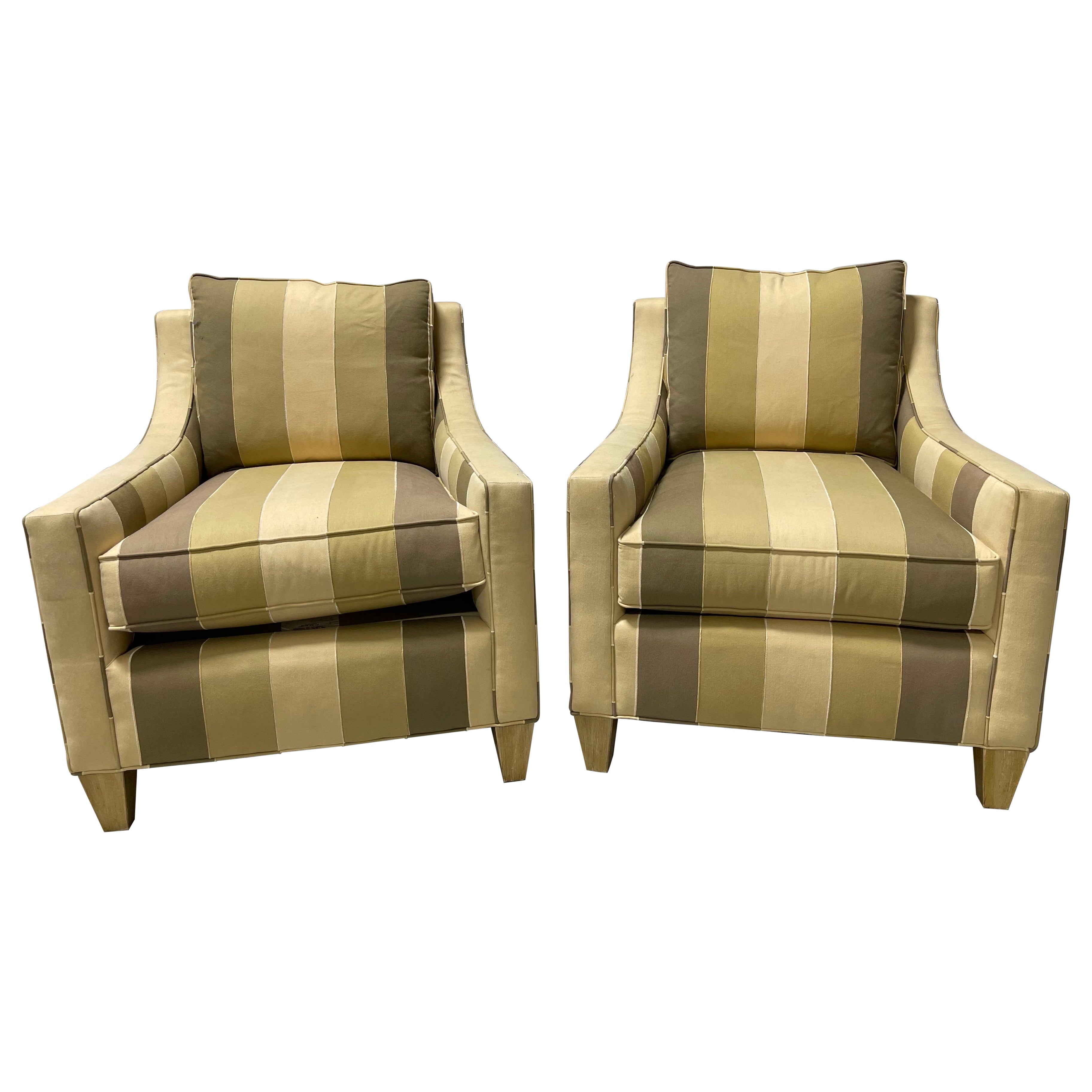Pair of Tailored Club Chairs Upholstered in a Stripe Fabric, 21st Century