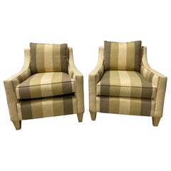 Pair of Tailored Club Chairs Upholstered in a Stripe Fabric, 21st Century