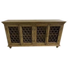 Green Brown Washed Four-Door Console with Metal Decorative Doors, 21st Century