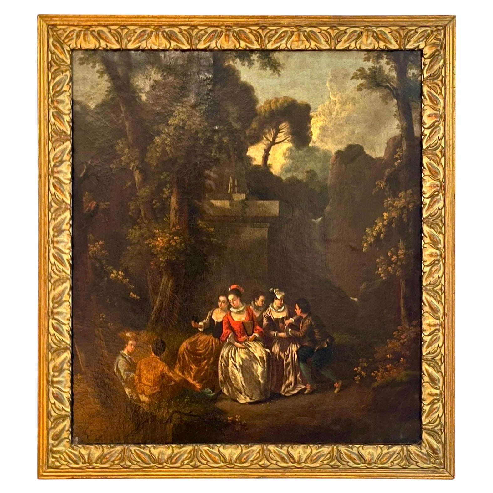 Óleo sobre lienzo de la Escuela Francesa XVIII Escena galante Estilo de François BOUCHER