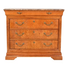 Commode à quatre tiroirs en bois de ronce de Louis Philippe avec dessus en marbre