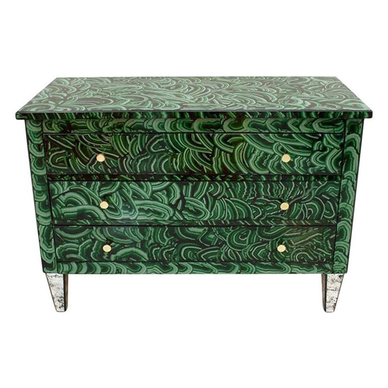 Mid-Century Modern Style Grün-Malachit gefärbtes Glas Italienische Schubladen-Kommode