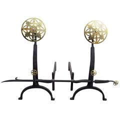 Pair of Brass and Iron Andirons from the Late 19th Century