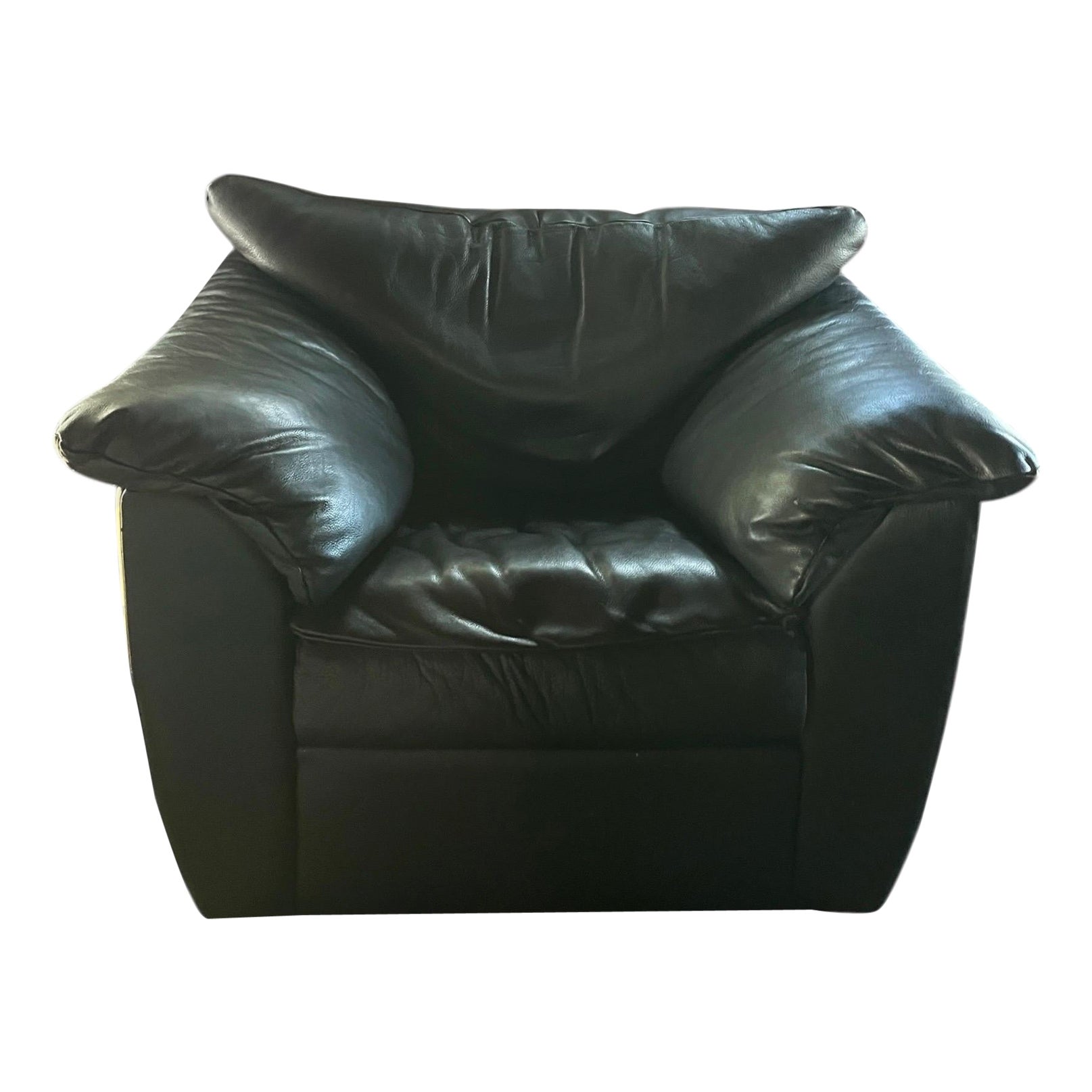 Postmodern Armchair Black Leather In the style of Roche Bobois Leather Armchair