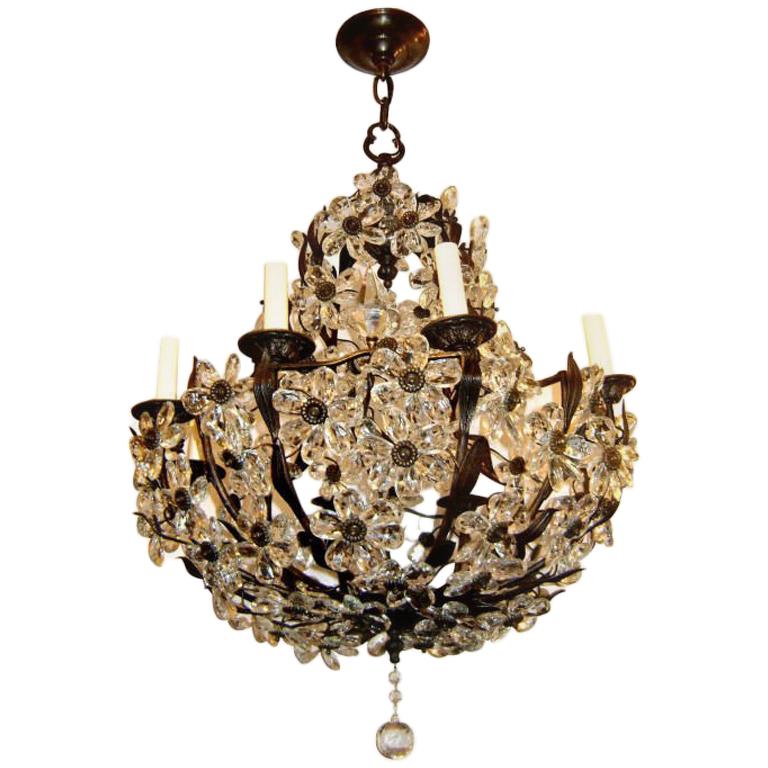 Bronze Chandelier with Crystal Flowers