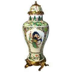 19th Century Chinese Famille Verte Vase/Lamp