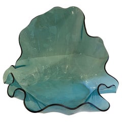 Wonderful Signed Annieglass Large Ruffle Turquise Blue Blown Glass Centerpiece