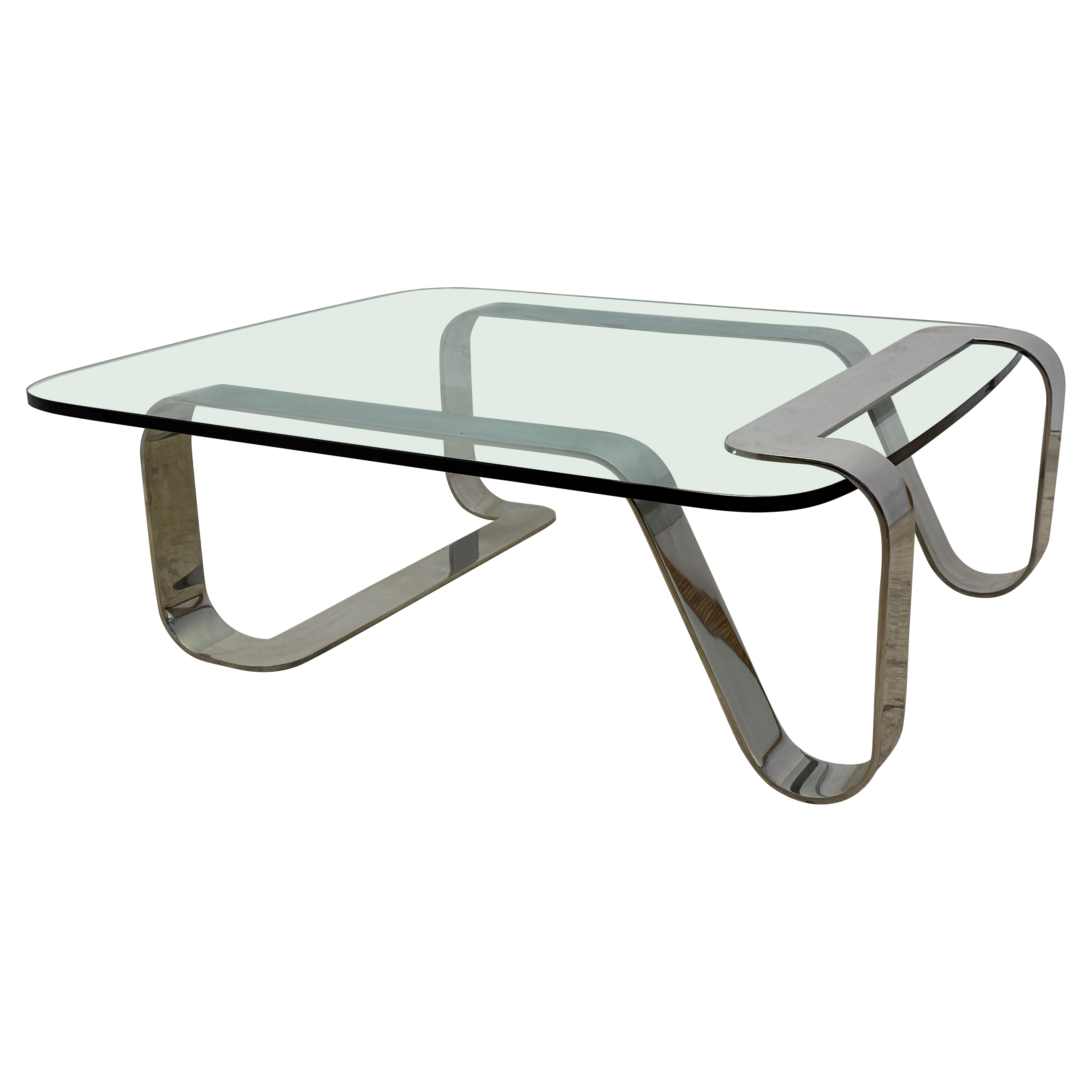 Couchtisch aus poliertem Stahl und Glas von Garry Gutterman Odessey, 1974