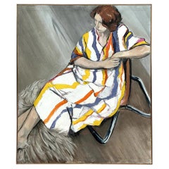 Vintage Boho Original Figurative Oil Portrait on Canvas