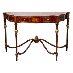 Elegant Mahogany Maitland Smith Scalloped Edge Console Demilune Table