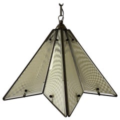 Lampada da soffitto pentagonale in ottone e vetro, anni '50, Italia