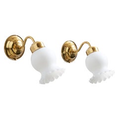 Swedish Designer, Wall Lights, Brass, Glass, Sweden, 1960s
