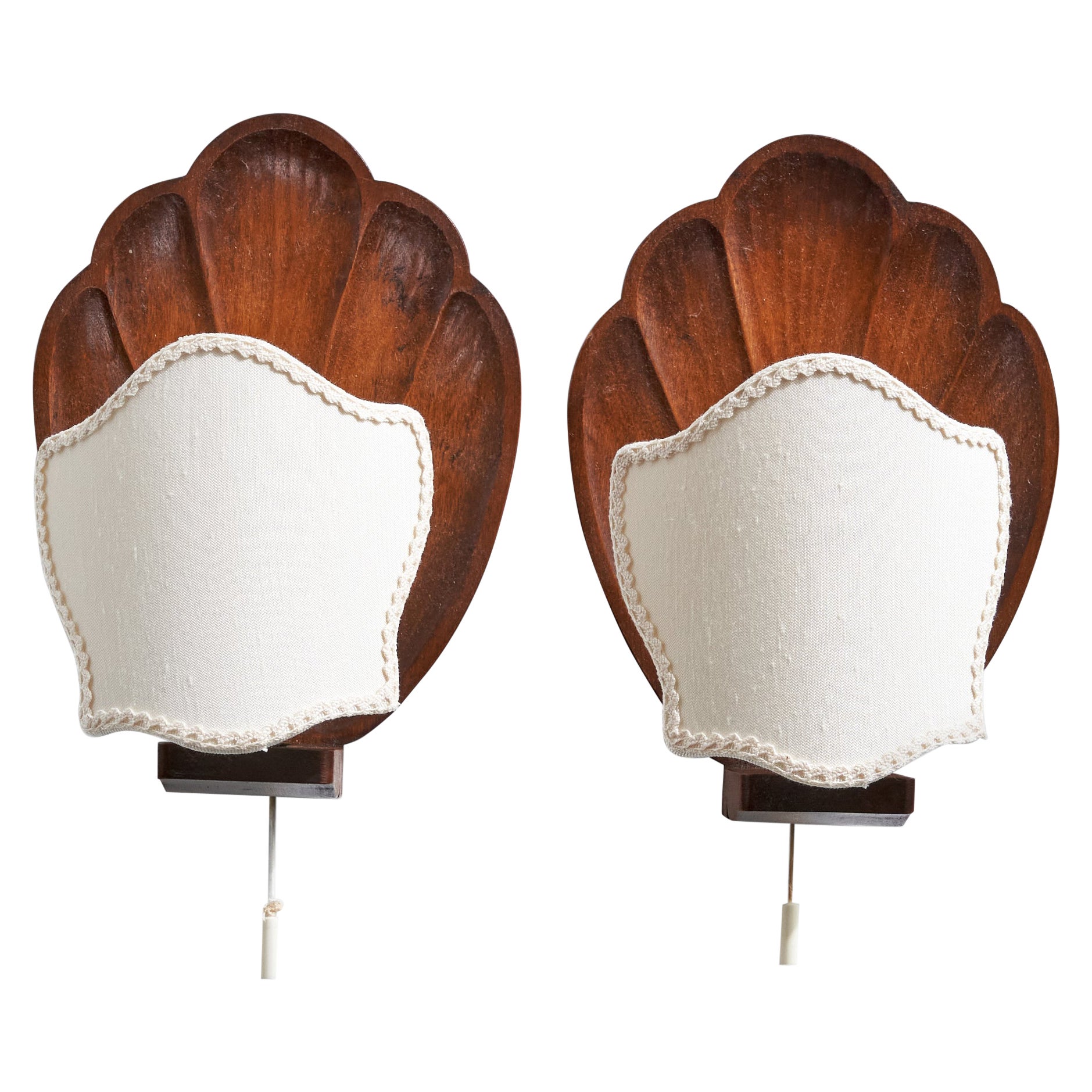 Schwedischer Designer, Wandleuchten, Holz, Stoff, Schweden, 1950er Jahre