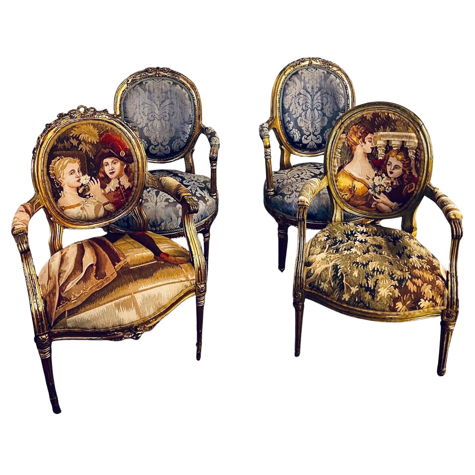 Ensemble original de quatre chaises d'époque Louis XVI par J.B. Lelarge Paris 1775 en vente
