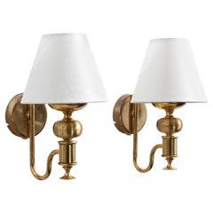 Nya Öia, Wall Lights, Brass, Fabric, Sweden, 1970s