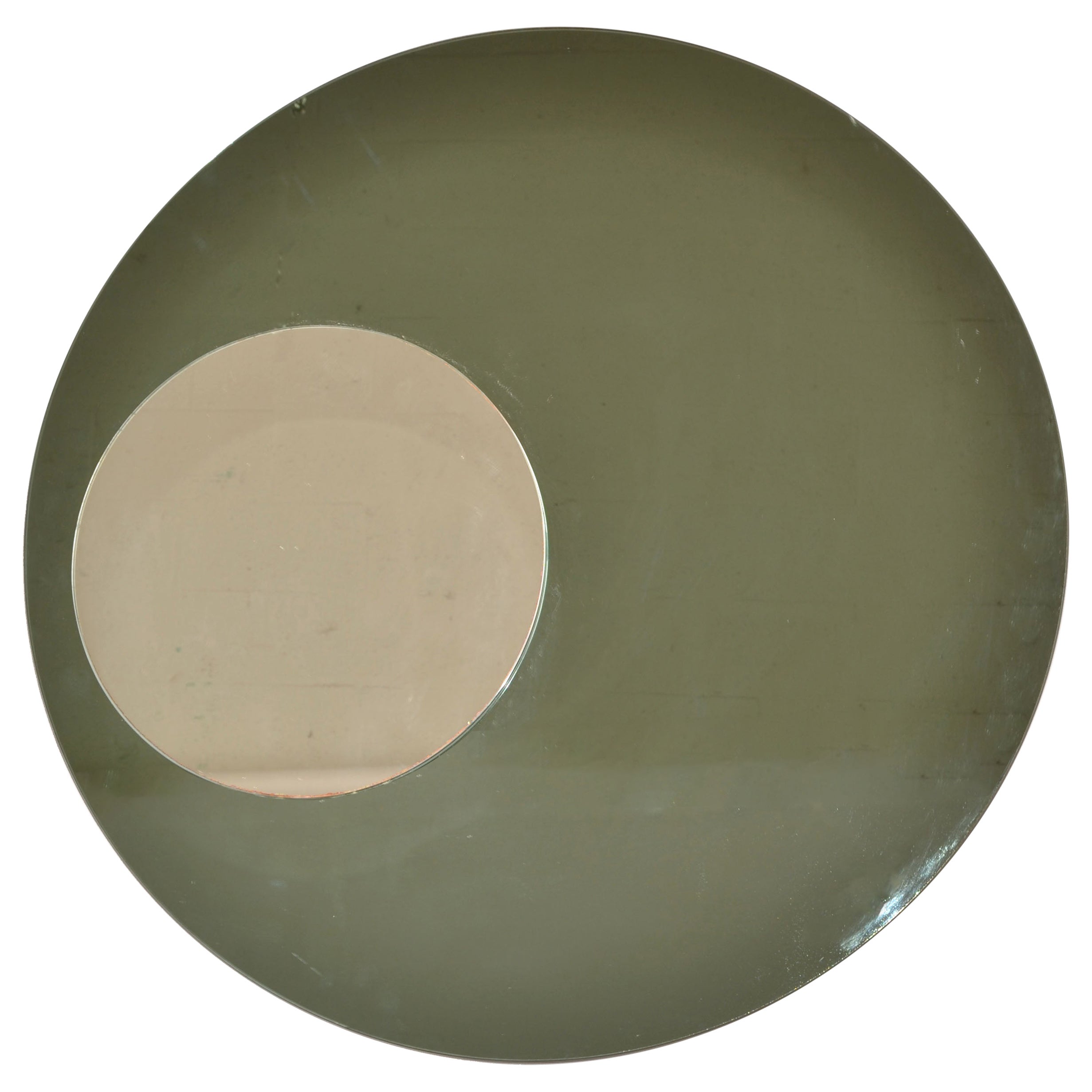 Fontana Arte Style Round Double Glass Wall Mirror Italy Mid-Century Modern 1970