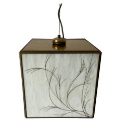 Square Shape Glass and Brass Ceiling Lamp, 1960s, Italy