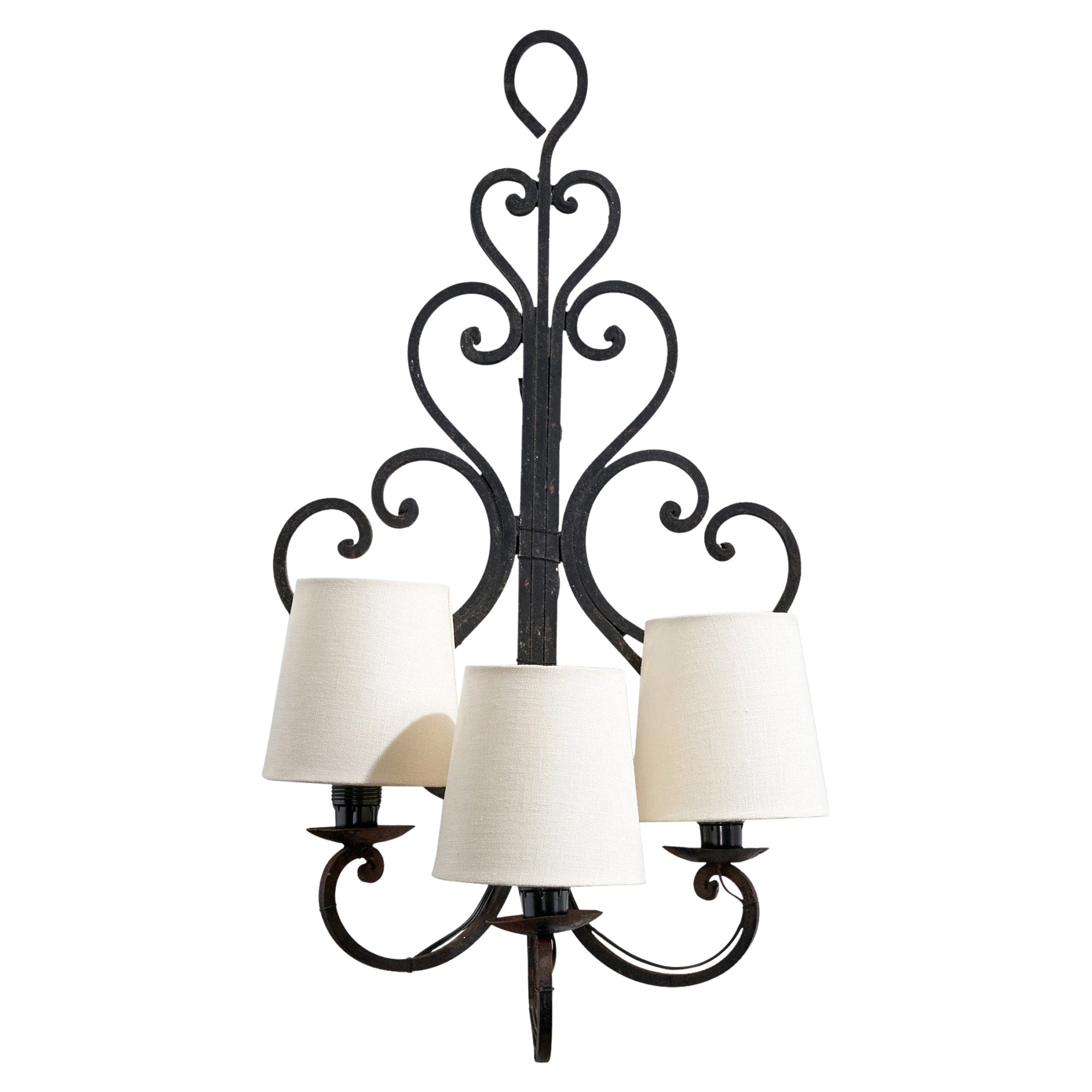 French Designer, Wall Light, Metal, Fabric, France, 1940s