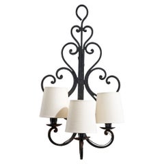French Designer, Wall Light, Metal, Fabric, France, 1940s