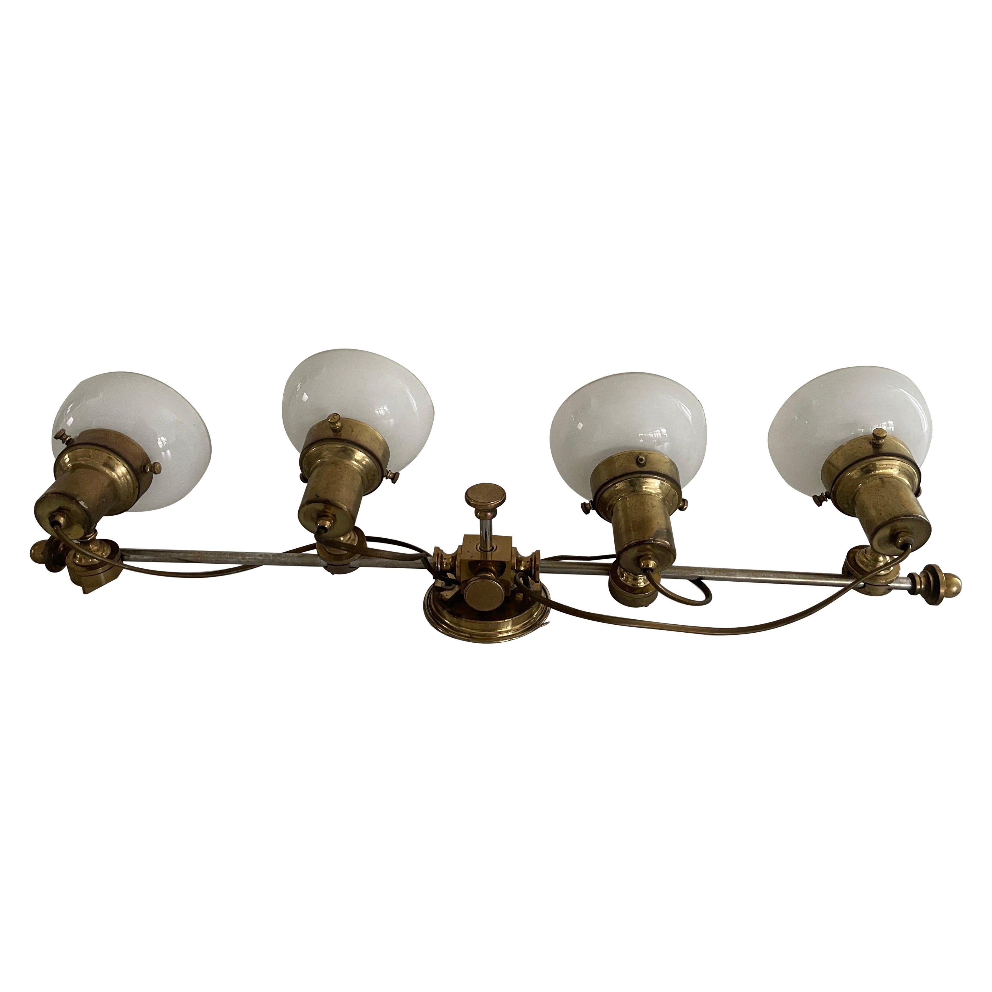 Mid-century Modern 4 Head Opaline Glass and Brass Wall Lamp, 1960s, Italy