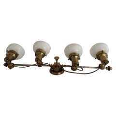 Mid-century Modern 4 Head Opaline Glass and Brass Wall Lamp, 1960s, Italy