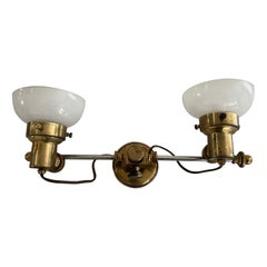 Mid-century Modern 2 Head Opaline Glass and Brass Wall Lamp, 1960s, Italy