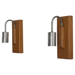 Art Deco Stil Chrom und Holz Paar Wandleuchten, 1960er Jahre, Italien
