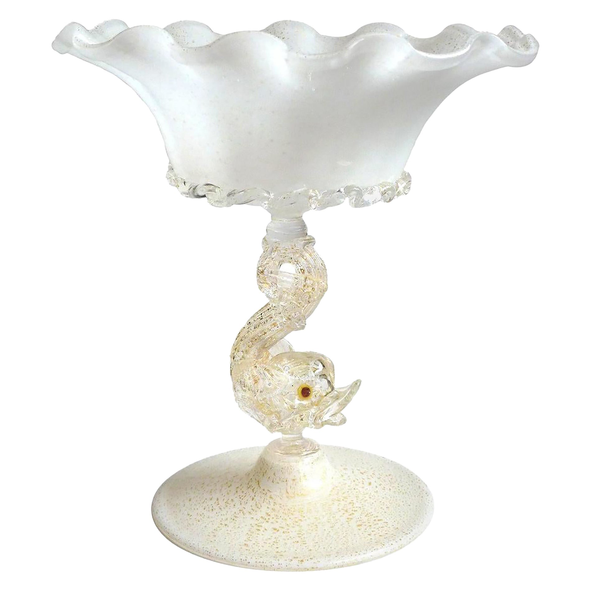 Murano venezianischen Weißgold Flecken Fisch Stem italienische Kunst Glas Kompott Schüssel