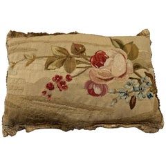 Antique Late 18th Century French Aubusson Floral Tapestry Pillow
