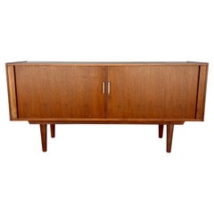 1970s Mid-Century Walnut Tambour Door Credenza (Refinished)