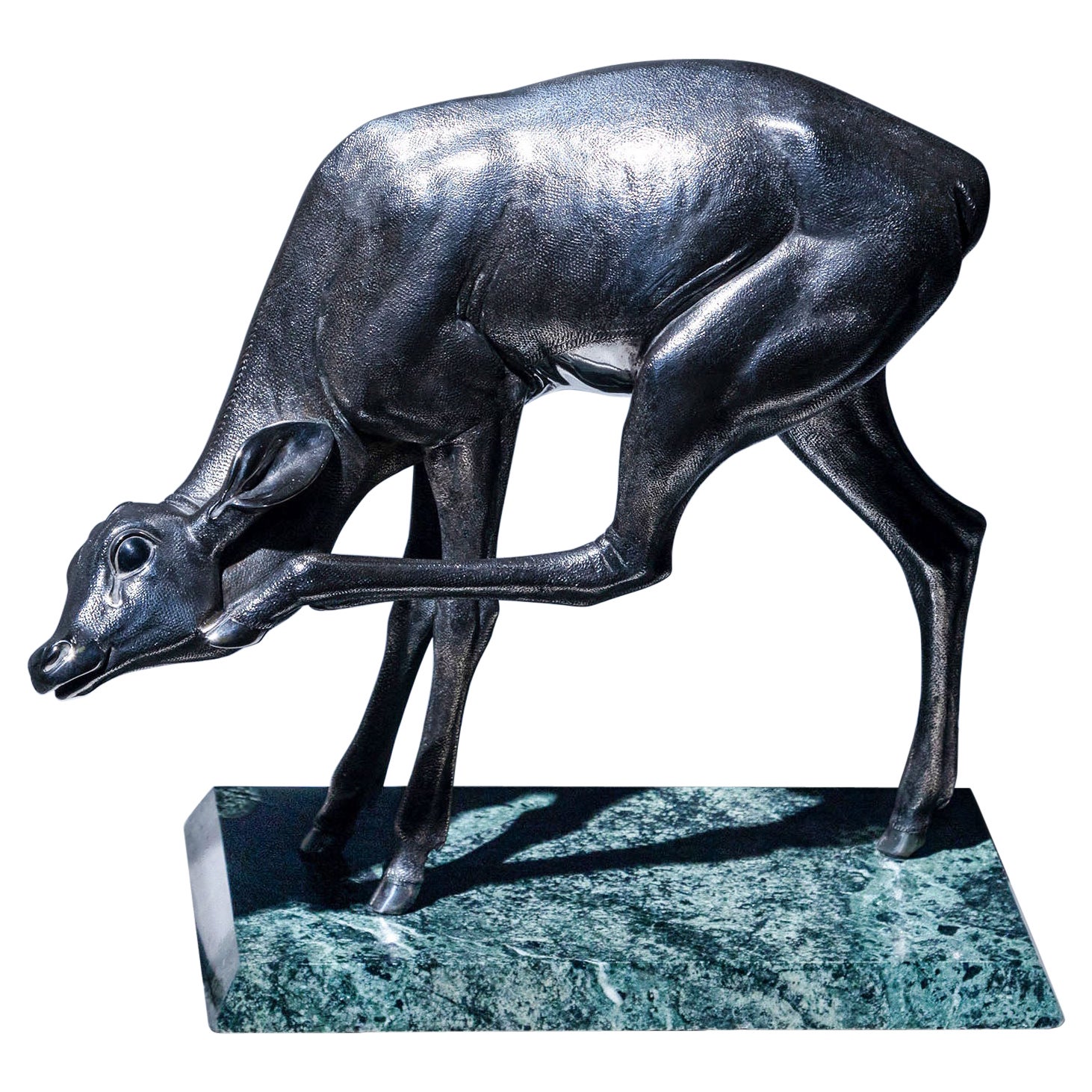 Naturalistic Silver Doe Sculpture by Sirio Tofanari (1886-1969)