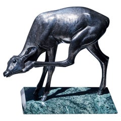 Naturalistic Silver Doe Sculpture by Sirio Tofanari (1886-1969)